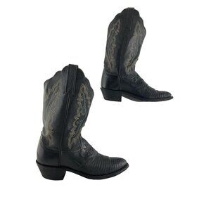 Ladies Lucchese 1883 Black Lizard Almond Toe Western Cowgirl Boots Size 6.5 B